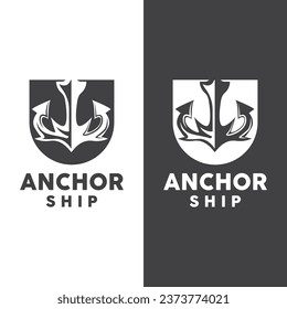 Simple Ship Anchor Logo Design, Silhouette Vector Illustration