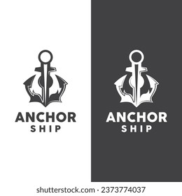 Simple Ship Anchor Logo Design, Silhouette Vector Illustration