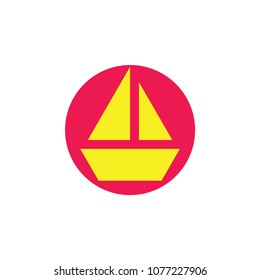 simple ship in circle sunset design logo vector