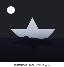 simple ship illustration at night with vector format