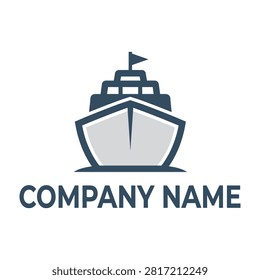 Simple ship logo with flag on bow and placeholder company name on white background