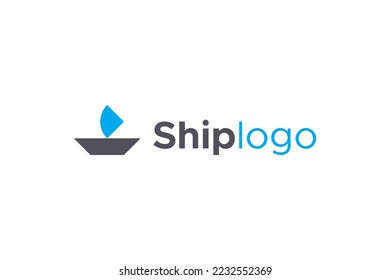 Simple Ship Logo isolated on White Background. Flat Vector Logo Design Template Element usable for Business and Transportation.