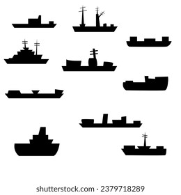 simple ship silhouette icon set. flat style vector