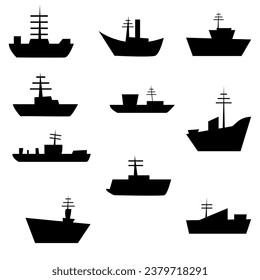 einfaches Schiff Silhouette Symbol Set. Flachbildvektor