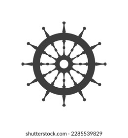 Simple ship steering wheel or Boats helm icon. Nautical, Rudder sign design.