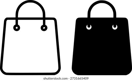 Simple shop bag icon in outline and silhouette versions
