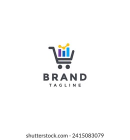 Simple Shop Chart Profit Logo Design. Shopping Cart With Profit Chart Logo Design.