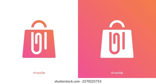 Simple Shop Clip Logo. Shopping Bag and Clip Icon Graphic. Online Shop Logo Design Template.