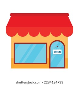 Simple Shop store exterior for laundry, restaurant, pharmacy and bistro and cafe, store and shop retail street business building isolated on white background