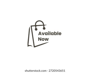 Um simples ícone de saco de compras com o texto disponível agora, ideal para anúncios de comércio eletrônico e varejo.