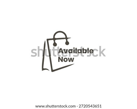 A simple shopping bag icon with the text available now, ideal for e-commerce and retail announcements.