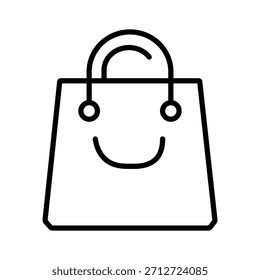 Icono de Vector de contorno de bolso de compras simple. Símbolo minimalista de venta minorista de arte de línea negra adecuado para logotipos de tiendas, comercio electrónico y diseños de venta.
