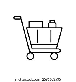 a simple shopping cart icon with a few items in it, typically used to represent shopping or an online checkout process