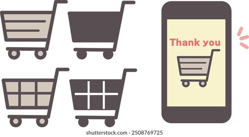 Simple shopping cart icon - purchase screen on smartphone