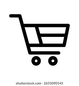 Simple shopping cart vector icon on white background, suitable for ecommerce, retail, and online purchase designs.