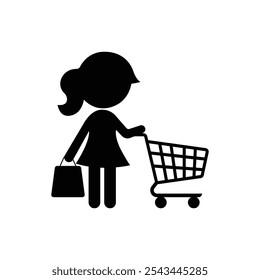  ilustração simples ícone menina de compras no vetor