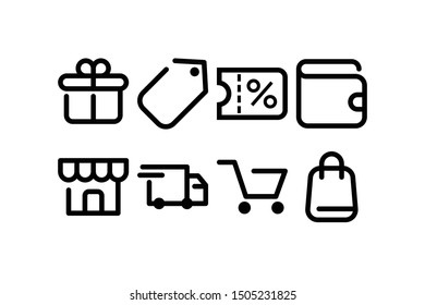 Simple shopping icon set with black solid style