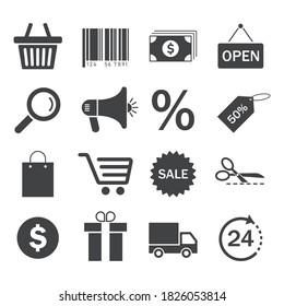 Simple shopping icons set. e-commerce business sign symbol. business and finance concept. isolated on white background. vector illustration in flat style modern design.
