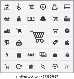 Simple shopping icons set. Universal shopping icon to use for web and mobile UI, set of basic UI shopping elements