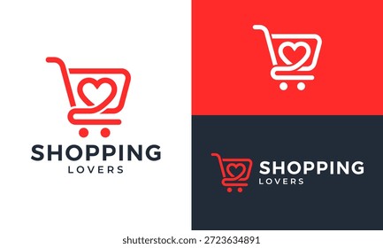Ilustración de Plantilla de diseño de logotipo de amantes de las compras simples. Carrito de compras Abstractas con el icono del Vector del diseño del símbolo del amor del corazón