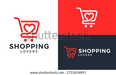 Simple shopping lovers logo design template illustration. Abstract shopping cart with heart love symbol design vector icon