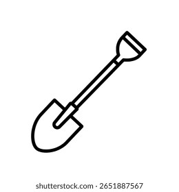 Uma pá simples ou pá em um estilo de silhueta preto sólido. Um ícone de ferramenta minimalista para trabalhos de jardinagem, construção ou escavação.