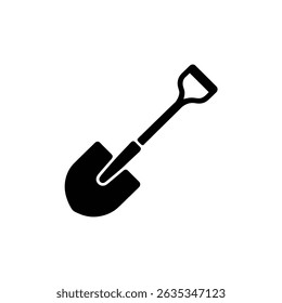Simple shovel tool icon. Features include a transparent background, ergonomic handle, and distinctive blade shape, ideal for construction and gardening concepts.