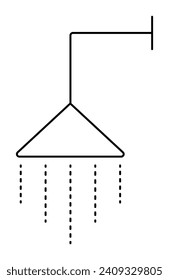 Simple shower icon black line. Editable stroke, pixel perfect vector sign of triangular water sprinkler