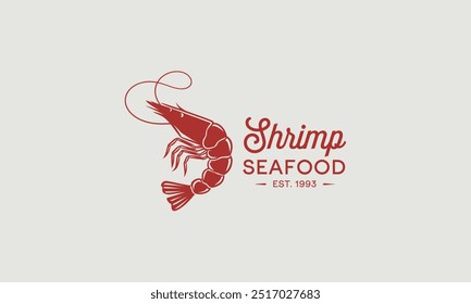 Simple shrimp design with classic typography for a seafood business.