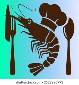 Simple shrimp silhouette vector illustration and green background