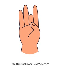 Simples Shuni Mudra gesto da mão hasta Sânscrito palavra para a mão em estilo de desenho animado de doodle isolado no fundo branco