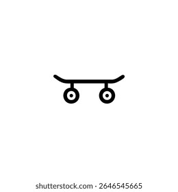 A simple side profile outline of a skateboard, showing the deck, trucks, and wheels. Minimalist vector for urban sports.