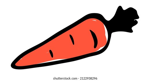Simple sign of carrot. Hand drawn doodle vector illustration. Cute vegetable.  Perfect for menu, food banner, poster, baby projects, print. 