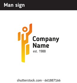 Simple sign man jumps up hands
