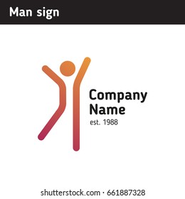 Simple sign man jumps up hands