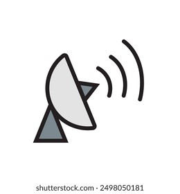 Einfaches flaches Signalsymbol einzeln auf weißem Hintergrund. Satellitensymbol