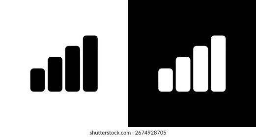 Einfaches Signalstärkesymbol mit Balken, die den Verbindungsstatus anzeigen, schwarz auf weiß und weiß auf schwarzem Hintergrund.
