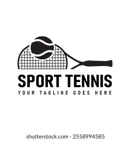 Simple Silhouette of Ball and Racket Tennis Logo Design, Sport Tournament Vector Illustration