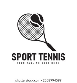 Simple Silhouette of Ball and Racket Tennis Logo Design, Sport Tournament Vector Illustration