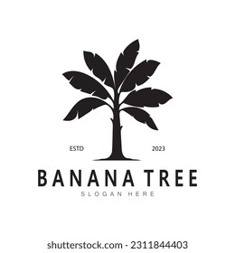 Logotipo simple de un árbol bananero de silueta. Vector de diseño plano