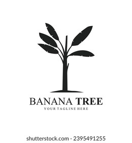 Simple Silhouette Banana Tree Vector Logo. Flat Design.