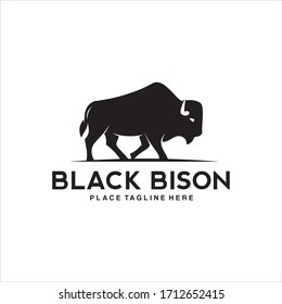 Simple Silhouette Black Bison Bull Buffalo Logo Design