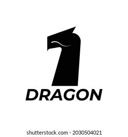 simple silhouette black dragon head logo vector