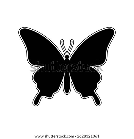 Simple Silhouette Butterfly Vector Image, Doodle Linear Line Art Butterfly Symbol Icon Image, Butterfly Outline Black and White Vector Illustration Simple.