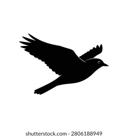 A simple silhouette captures a small avian creature mid-air. This graphic is ideal for nature themes and conceptual designs.