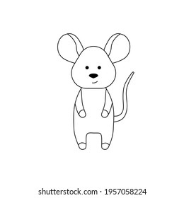 A simple silhouette of a cartoon mouse. Primitive outlines, a funny toy, a fantasy. Cute coloring book for little kids, vector illustration