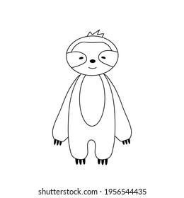 Simple silhouette of a cartoon sloth. Primitive outlines, a funny toy, a fantasy. Cute coloring book for small children, vector illustration.