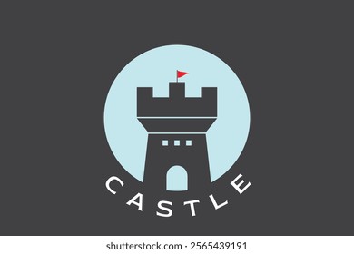 A Simple silhouette Castle in the Circle Logo Template or Icon that is suitable for your business, company, emblem, badge, etc.