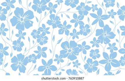 Simple silhouette classic floral seamless pattern. Flowers ornament vector background