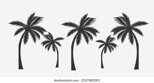 A simple silhouette of a coconut tree, featuring elegant, curved leaves and a slim trunk. Perfect for tropical themes, beach designs, and nature-inspired projects.